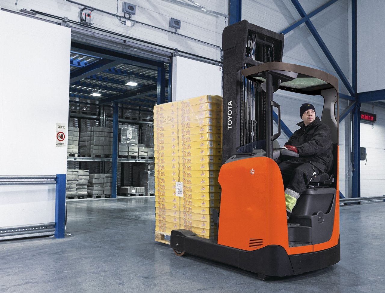 Toyota Mobile Mast Reach Truck Used in a Freezer