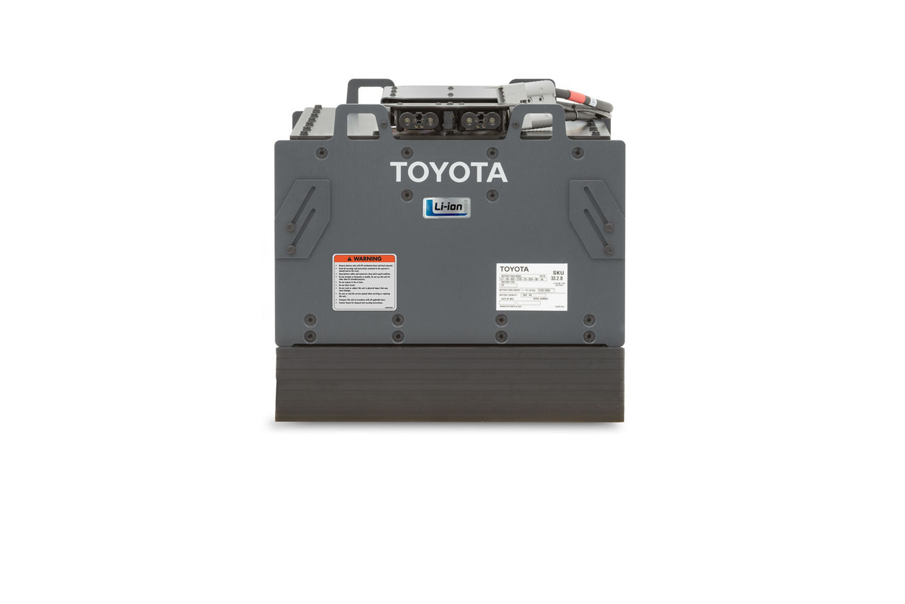 Image studio d’une batterie Toyota LiB grise avec deux ports sur le dessus